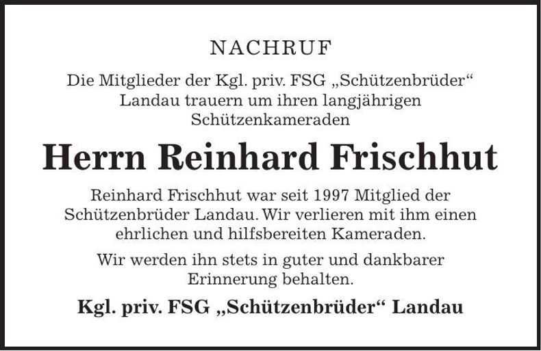 Traueranzeige Reinhard Frischhut