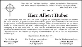 Traueranzeige Albert Huber