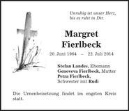 Traueranzeige Margret Fierlbeck