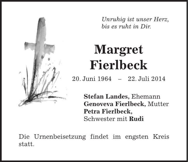 Traueranzeige Margret Fierlbeck