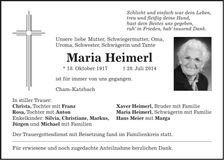 Traueranzeige Maria Heimerl