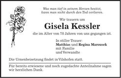 Traueranzeige Gisela Kessler