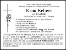 Traueranzeige Erna Scherr