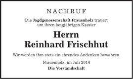 Traueranzeige Reinhard Frischhut