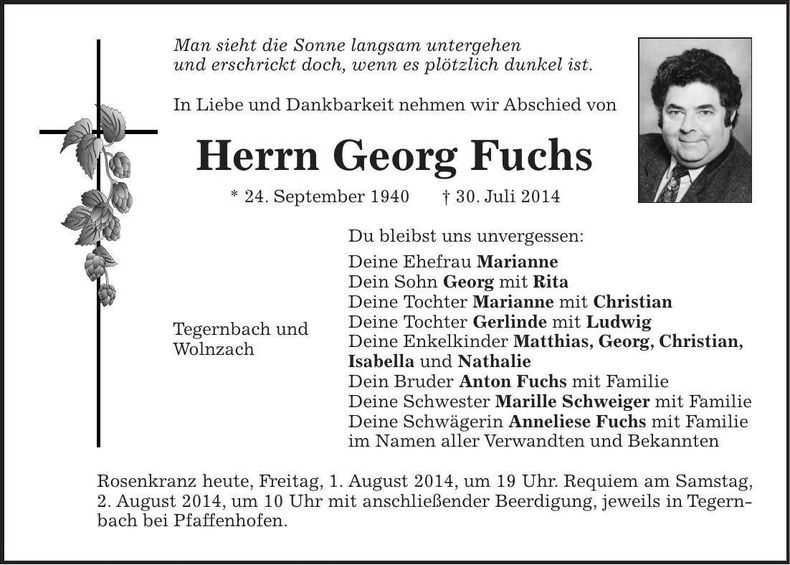 Traueranzeige Georg Fuchs