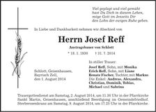 Traueranzeige Josef Reff