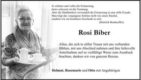 Traueranzeige Rosalie Biber