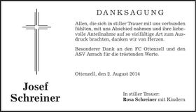 Traueranzeige Josef Schreiner