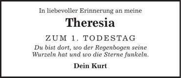 Traueranzeige Theresia Stummer