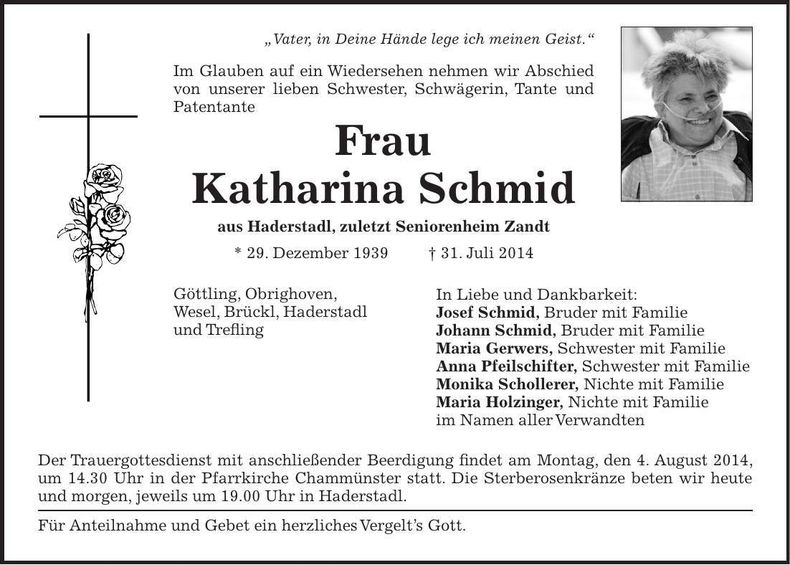 Traueranzeige Katharina Schmid