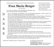 Traueranzeige Maria Berger