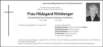 Traueranzeige Hildegard Wimberger