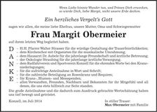 Traueranzeige Margit Obermeier