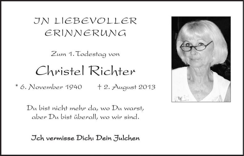 Traueranzeige Christel Richter
