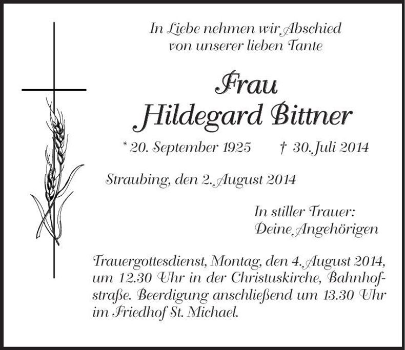 Traueranzeige Hildegard Bittner