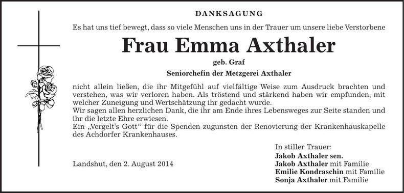 Traueranzeige Emma Axthaler