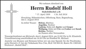 Traueranzeige Rudolf Holl