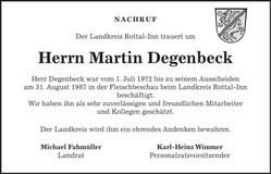 Traueranzeige Martin Degenbeck