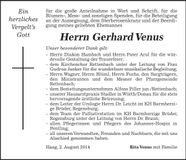 Traueranzeige Gerhard Venus