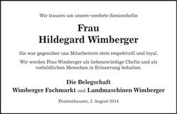 Traueranzeige Hildegard Wimberger