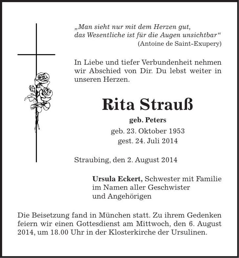 Traueranzeige Rita Strauß