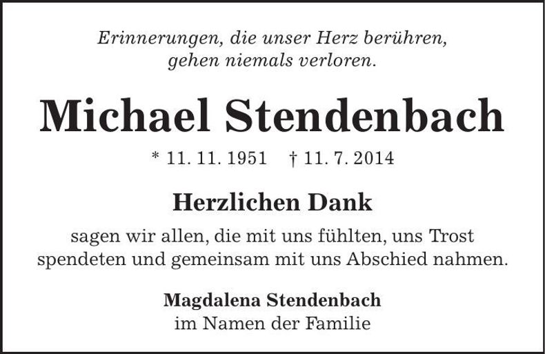 Traueranzeige Michael Stendenbach