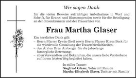 Traueranzeige Martha Glaser