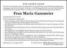 Traueranzeige Maria Gansmeier