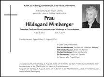 Traueranzeige Hildegard Wimberger
