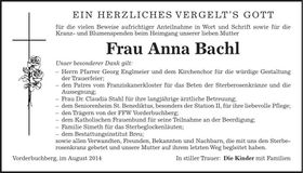 Traueranzeige Anna Bachl