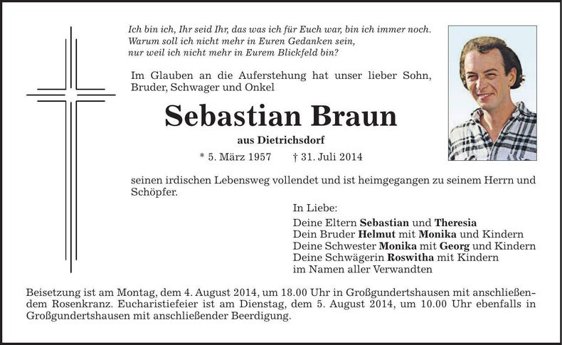 Traueranzeige Sebastian Braun
