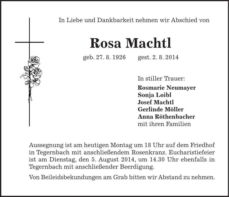 Traueranzeige Rosa Machtl