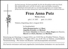 Traueranzeige Anna Putz
