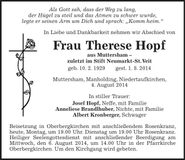 Traueranzeige Therese Hopf