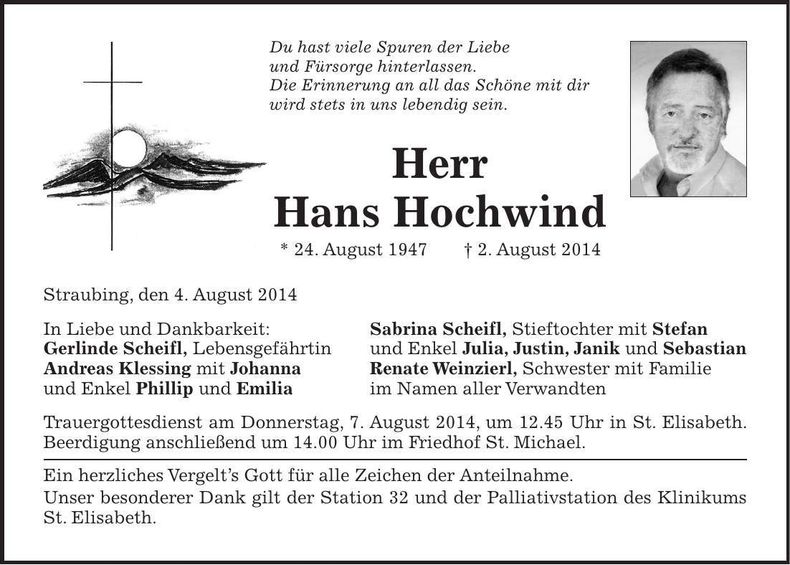 Traueranzeige Hans Hochwind