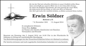 Traueranzeige Erwin Söldner