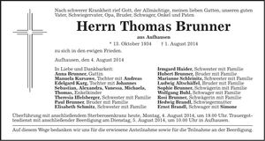 Traueranzeige Thomas Brunner