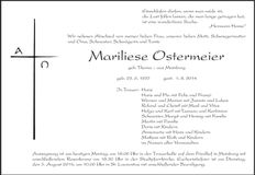 Traueranzeige Mariliese Ostermeier