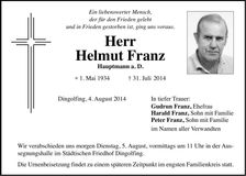 Traueranzeige Helmut Franz