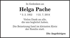 Traueranzeige Helga Pache