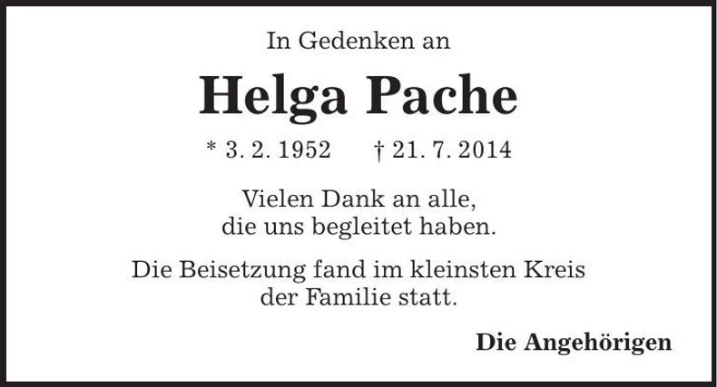 Traueranzeige Helga Pache