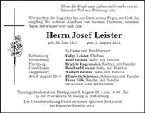 Traueranzeige Josef Leister