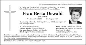 Traueranzeige Berta Oswald