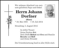 Traueranzeige Johann Dorfner