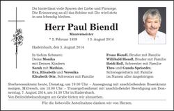 Traueranzeige Paul Biendl