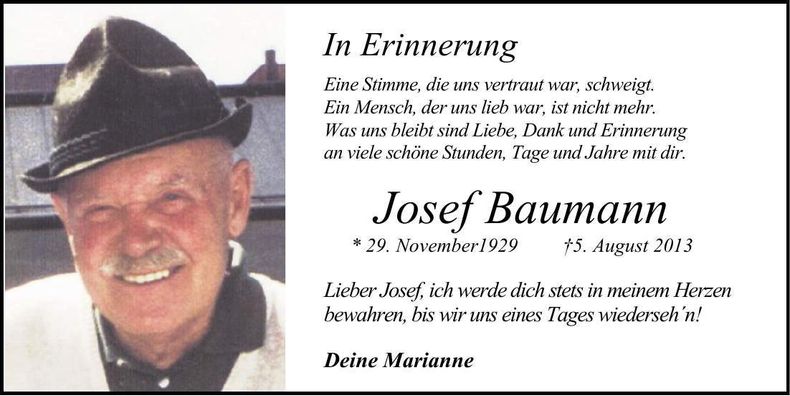 Traueranzeige Josef Baumann