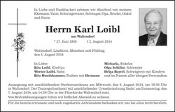 Traueranzeige Karl Loibl
