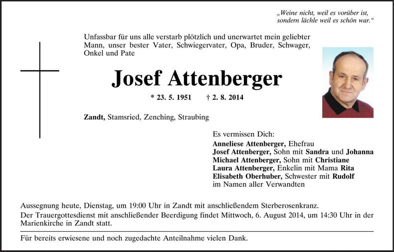 Traueranzeige Josef Attenberger
