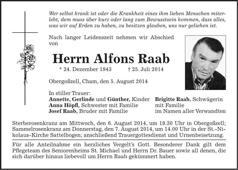 Traueranzeige Alfons Raab