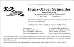 Traueranzeige Franz-Xaver Schneider